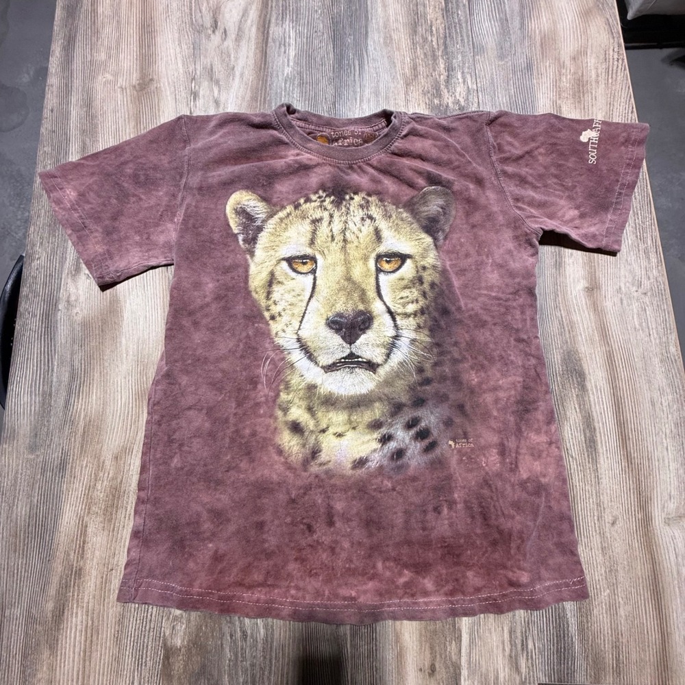 Retro Tones of Africa Cheetah Graphic Tee Brown Acid Wash 13-14 Yrs
